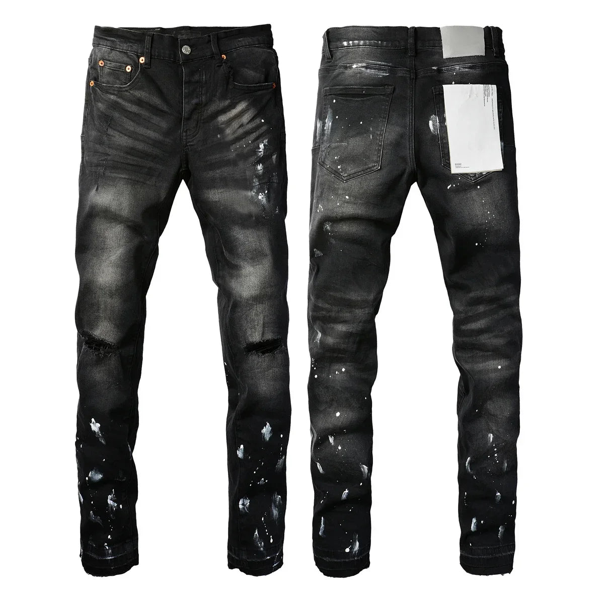 Men's Luxury Distressed Black Streetwear High Stretch Skinny Button Fly Ripped Jean Pants