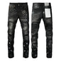 Men's Luxury Distressed Black Streetwear High Stretch Skinny Button Fly Ripped Jean Pants