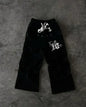 American Letter Patch Retro Double Layer Design Y2K Baggy Sweatpants