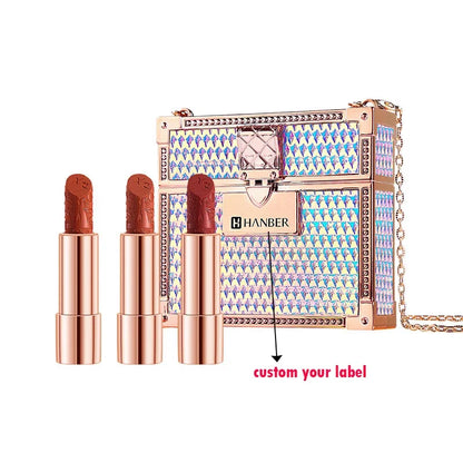 Makeup Korean Matte Lipstick Set Waterproof Long Lasting Leather Bag Velvet Vitamin Lip Gloss Kit Box