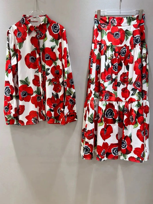 Luxury Elegant Spring 2025 Outfit Retro Floral Two-Piece Suit