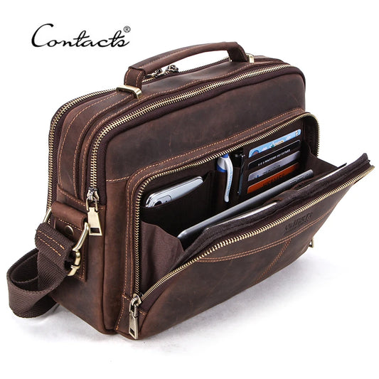 Crazy Horse Leather Men Messenger Bag Vintage Large Capacity