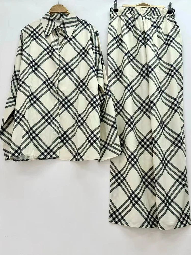 Retro Designer Printed Long-Sleeved Shirt 2025 Autumn Women's Two-Piece Fashion Suit
