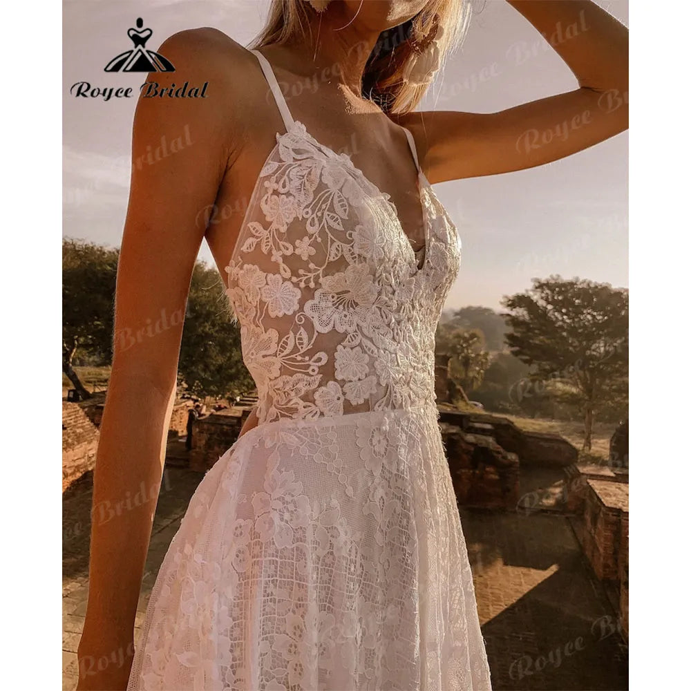 Sexy 2025 Boho Lace Wedding Dress Open Back Customized