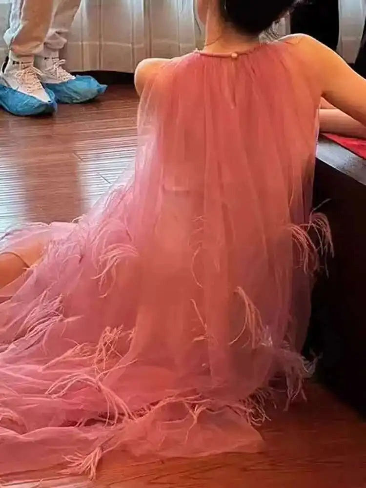 Flowing Feathered Elegant Formal Dress for Spring 2025