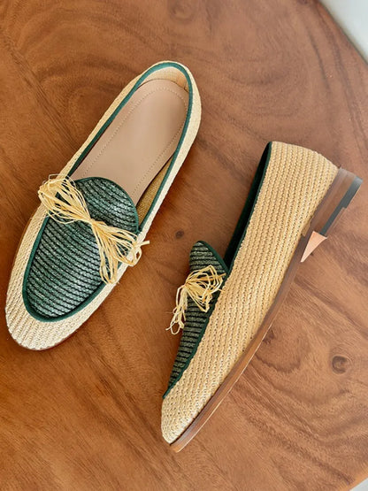 Handmade Breathable Summer Dress Shoes Straw Weave Comfortable & Colorful