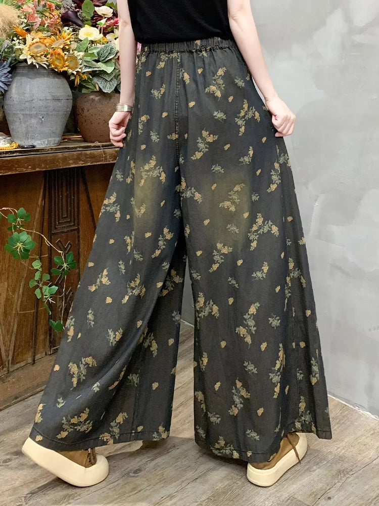 Vintage Luxury Wide-Leg Floral Leisure Jeans for Women