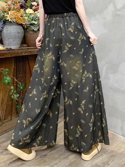 Vintage Luxury Wide-Leg Floral Leisure Jeans for Women