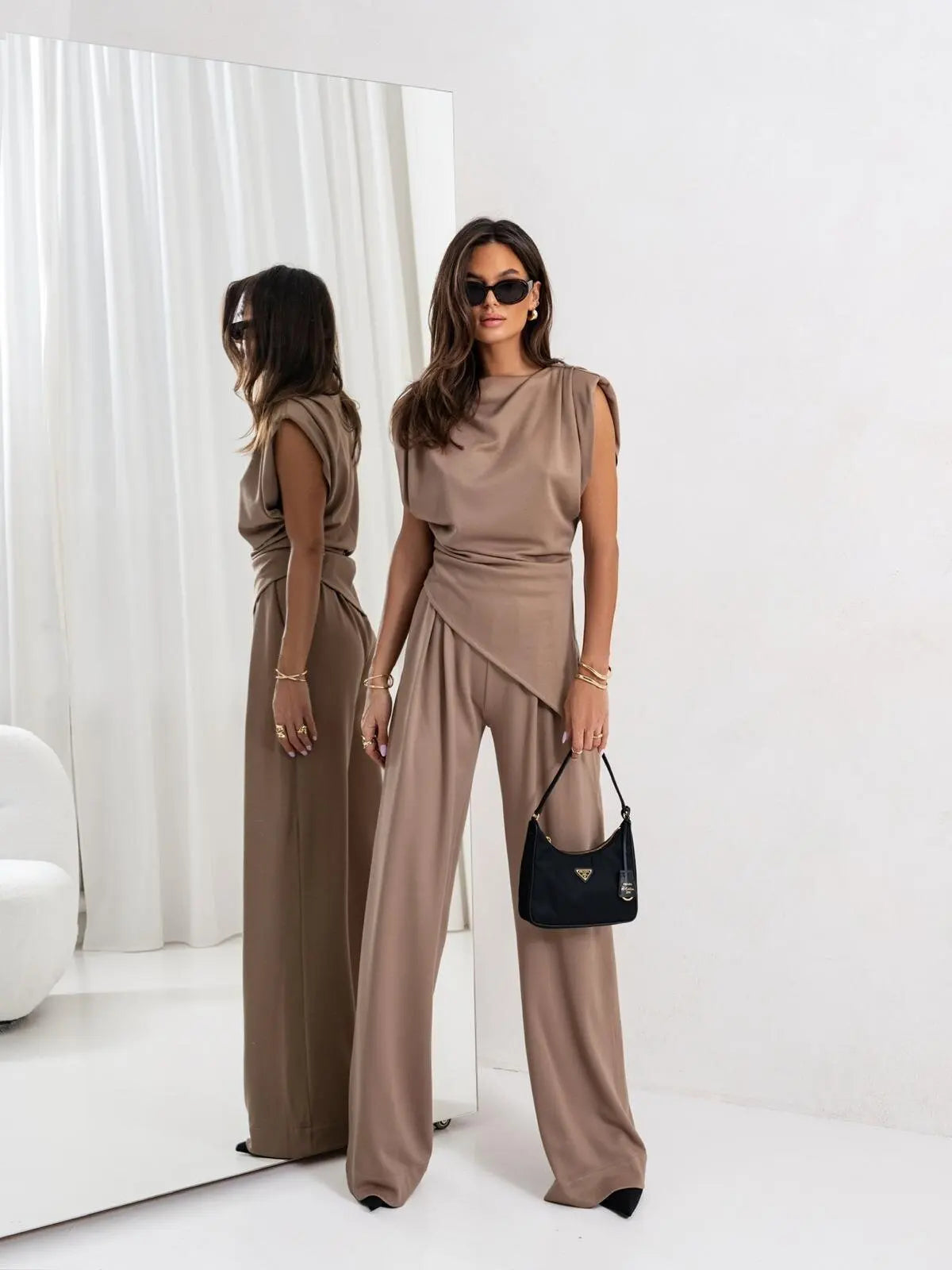 Elegant 2-Piece Summer Suit Wide Leg Pants Set