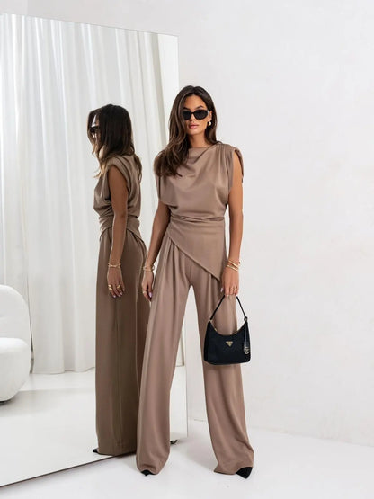 Elegant 2-Piece Summer Suit Wide Leg Pants Set
