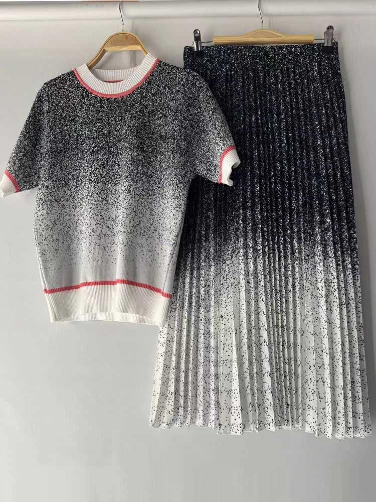 Retro 2025 Women’s Spring/Summer Striped Knit Top & Skirt Set | Vintage Style Outfit