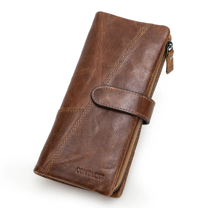 Genuine Leather Men's Long Wallet With Phone Bag Zipper Coin Pocket Purse Male Clutch