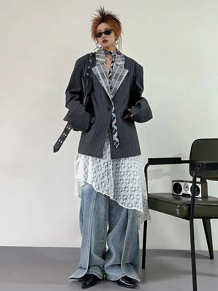 Elegant Long Sleeve Lace Blazer Jacket Big Size Spring Autumn 2025
