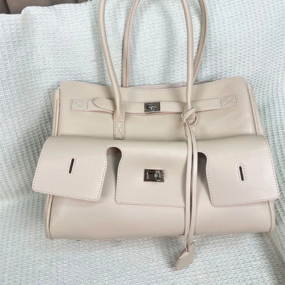 Luxury Leather Wing Tote Bag for Women – Large Lock Clutch Shoulder Bag