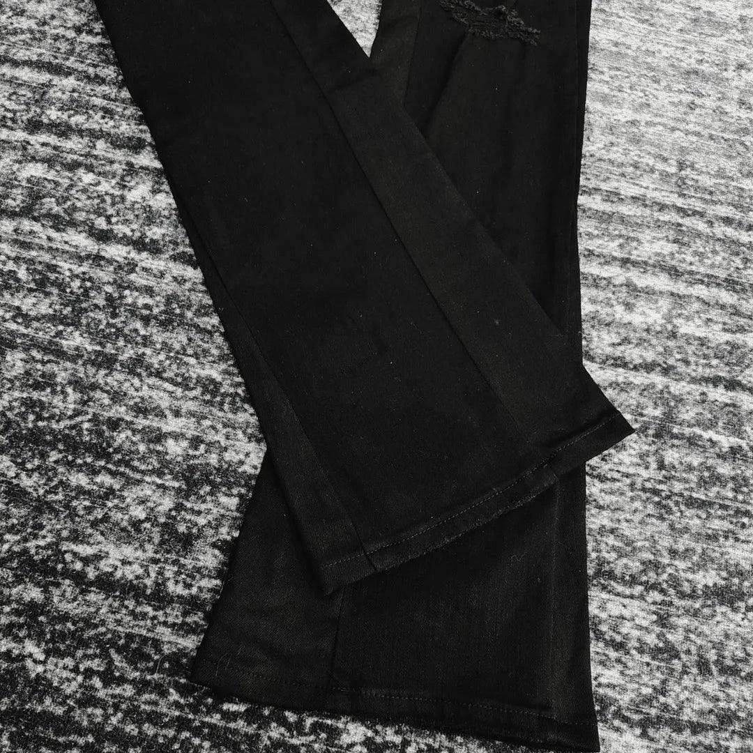 Men's Luxury distressed black flare jeans 2025