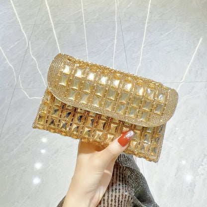 Shiny Glass Rhinestone Clutch Bag as Underarm or Shoulder Messenger Bag