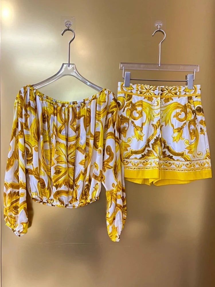 Luxury Summer Two-Piece Set Elegant Geometric Print Outfit