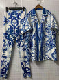 Elegant Retro-printed short-sleeved loose shirt with silk scarf summer new women's Two-Piece Suit