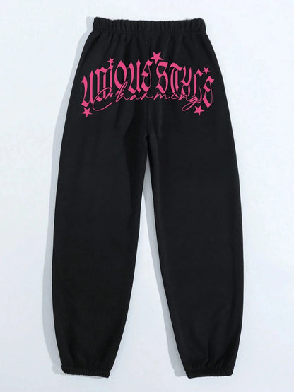Pink Letter Printing Women's Autumn Casual Loose Pants
