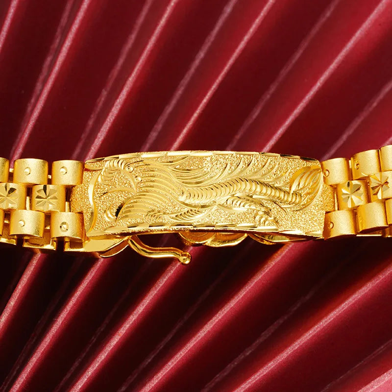 Exquisite Luxury 24K 9999 Pure Gold real gold Men's Dragon Bracelet Men's Boss Chain Aggressive Vintage