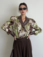 Women's Vintage PU Leather Spliced Blouse Autumn 2025 Fashion