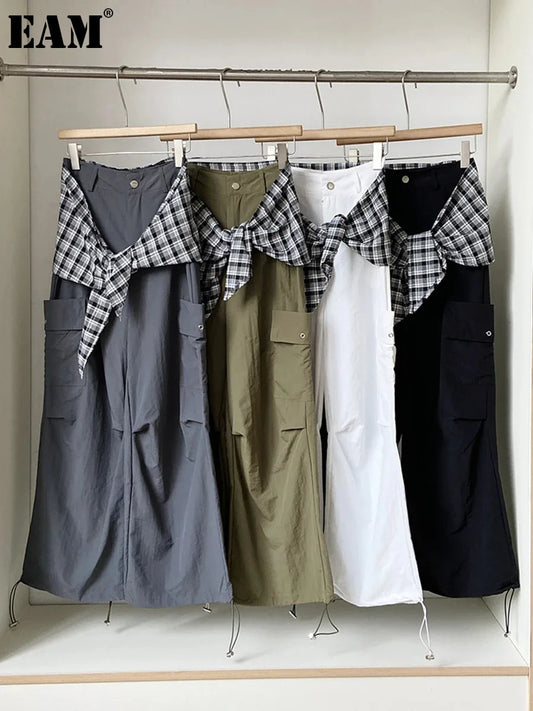 Army Green High Waist Wide Leg Folds Cargo Pants New 2025