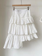 Blue High Waist Irregular Ruffles Knee-Length Skirt Women Fashion New 2025