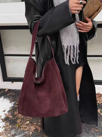Travel-Ready Elegant Winter Purse Tote High Class Matte Suede Wool Shoulder