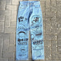 Y2K Anime Baggy Denim Pants Trend Hand Drawn Printed Pattern Unisex Jeans