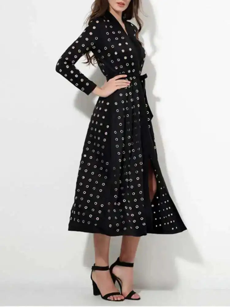 Women’s Black Hollow Out Long Sleeve Trench Jacket 2025