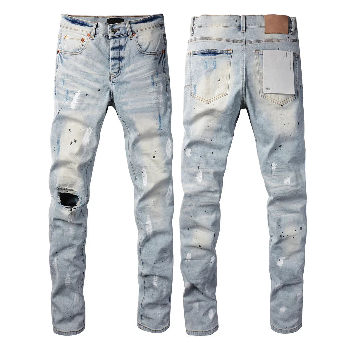 Men's Luxury Distressed Black Streetwear High Stretch Skinny Button Fly Ripped Jean Pants
