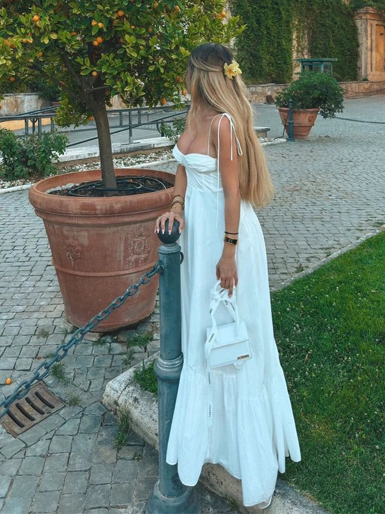 2025 New Spring Summer Maxi Dresses Fashion Women Lace Up Bow Sexy Sleeveless  Chic