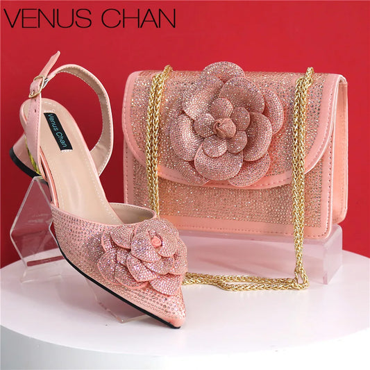 Peach Color Elegant Lady Shoes and Bag 2025