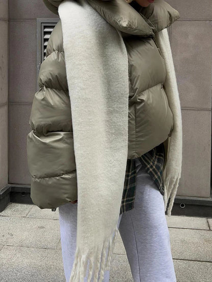 Gray Oversized Short Hooded Puffer Coat  Parka for Autumn Winter 2025