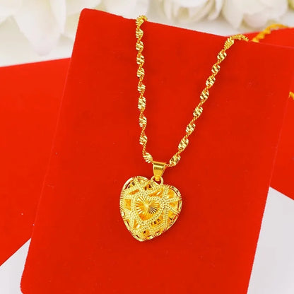 24K Gold Butterfly Heart-Shaped Pure AU999  Necklace