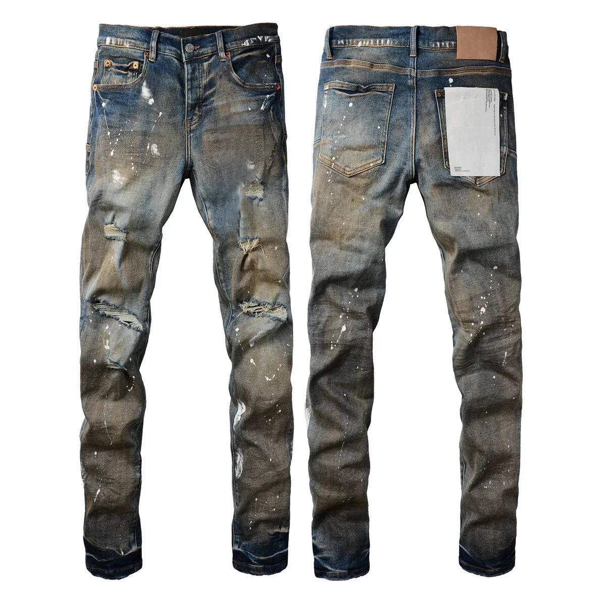 Men's Luxury Distressed Black Streetwear High Stretch Skinny Button Fly Ripped Jean Pants