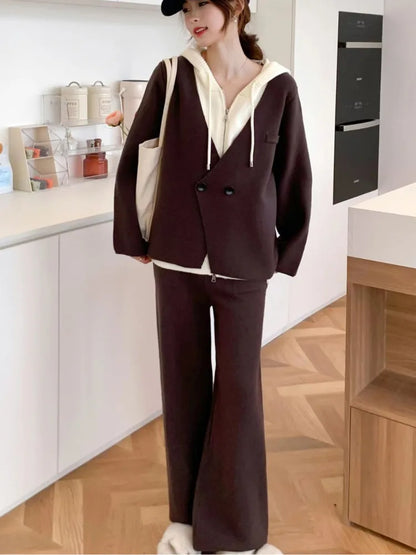 2025 New Autumn Winter Contrast Color Hoodie & Full-Length Pants Set