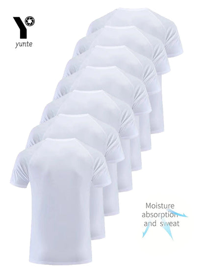 Round Neck T-Shirt 7-Piece White Ultra-Light Men's Quick-Drying Breathable Sweat-Absorbent Shirt Suitable for Fitness Gym and Ru