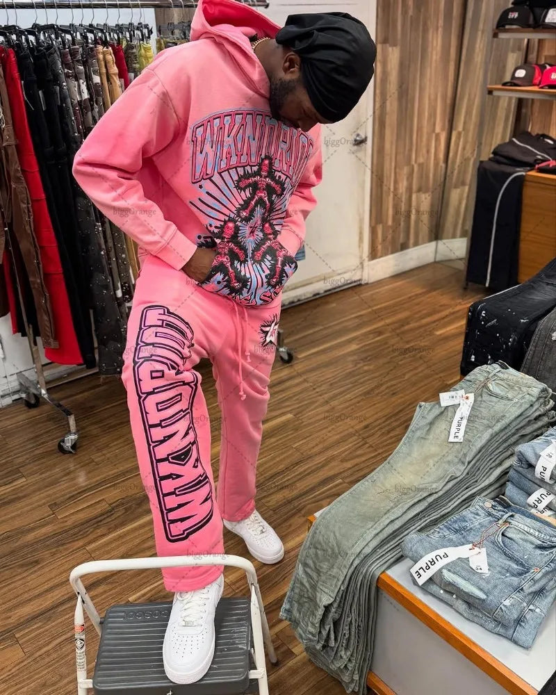 American Street Hip-hop Retro Personalized Letter Pattern Fashionable Versatile Unisex Suit  Loose Sweatshirt