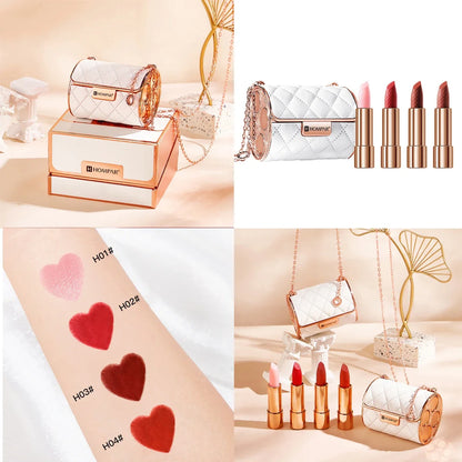 Makeup Korean Matte Lipstick Set Waterproof Long Lasting Leather Bag Velvet Vitamin Lip Gloss Kit Box