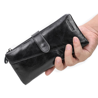 Genuine Leather Men's Long Wallet With Phone Bag Zipper Coin Pocket Purse Male Clutch