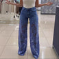 Plus Size Lace Spliced Elegant Denim Jeans New 2025