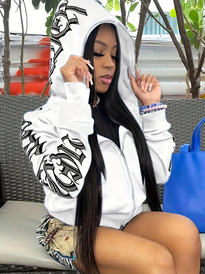 Cyber Y2K Gothic Punk Zip-Up Hoodie Sweatshirt
