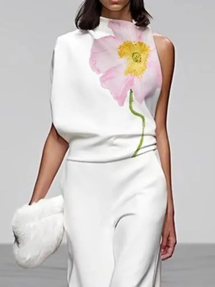 Women's Fashion Floral Printed Sleeveless Vest Tops & Loose Straight Leg Pants 2025 New