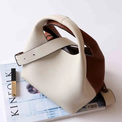 Patchwork Style Women Bucket Bag Lychee Texture Cowhide Luxury   Bag High Grade Ladies Handbag