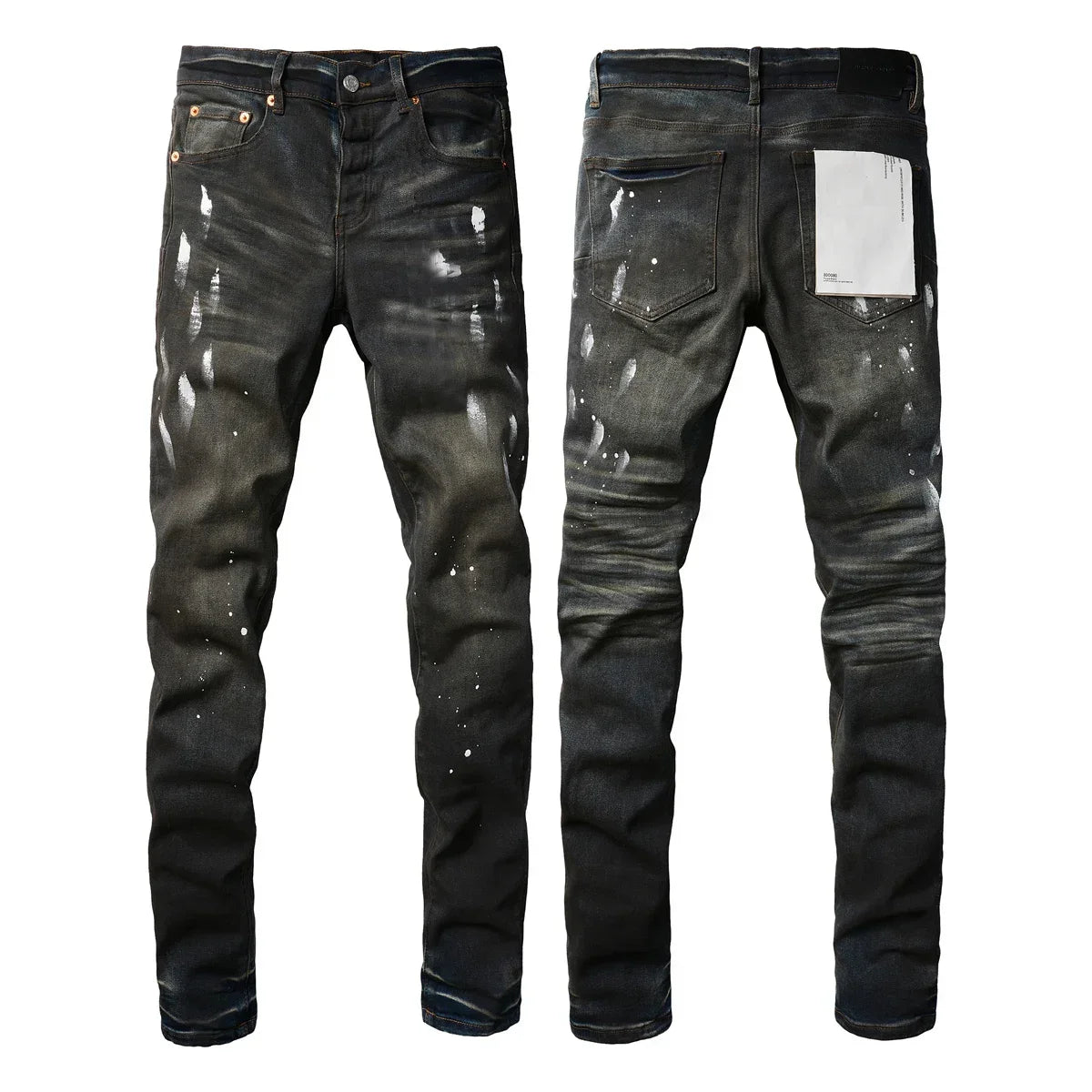 Men's Luxury Distressed Black Streetwear High Stretch Skinny Button Fly Ripped Jean Pants