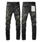 Men's Luxury Distressed Black Streetwear High Stretch Skinny Button Fly Ripped Jean Pants