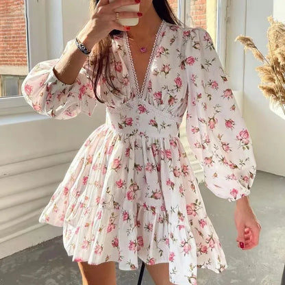 Elegant Floral Print Mini Dresses Fashion New 2025