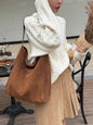Travel-Ready Elegant Winter Purse Tote High Class Matte Suede Wool Shoulder