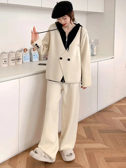 2025 New Autumn Winter Contrast Color Hoodie & Full-Length Pants Set